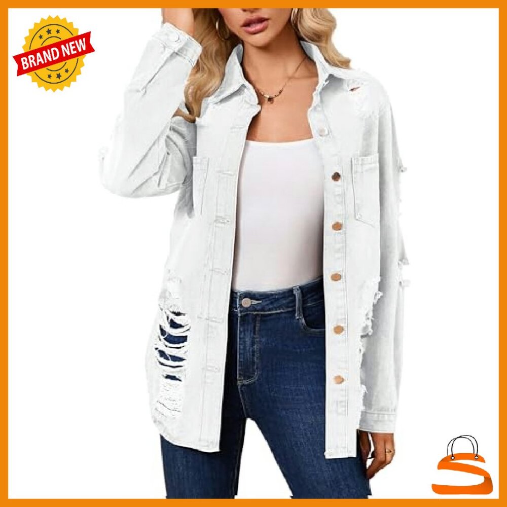 Long Sleeve Denim Trucker Jacket with Pockets, Women's Classic Coat - Picture 6 of 8